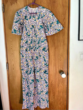 BANJANAN Aileen Floral Wide Leg Jumpsuit in Pink & Green Size XS